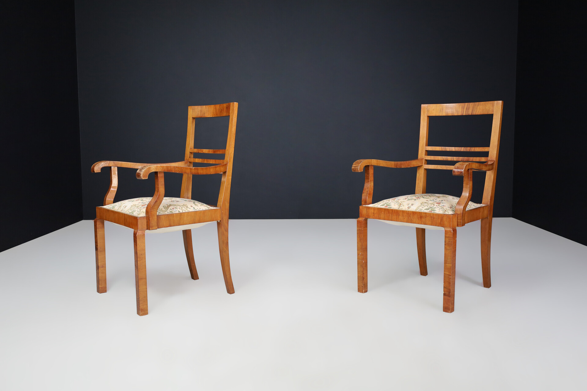 Art Deco Walnut and original upholstery Arm chairs, Praque 1930s Early-20th century