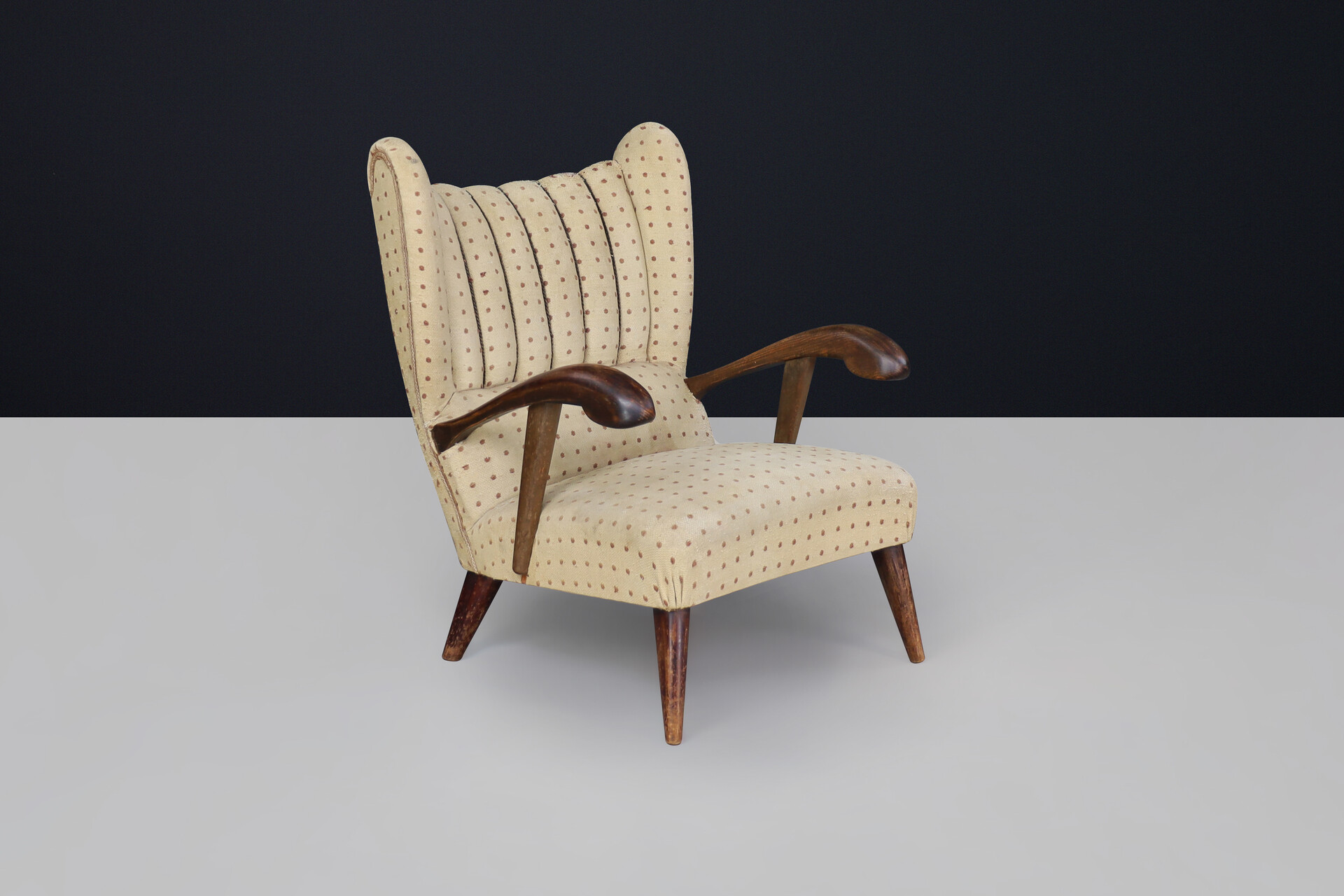 Art Deco walnut wingback armchair by Jan Vaněk, Czechoslovakia 1930 Mid-20th century