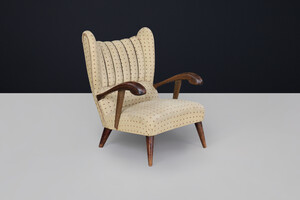 Art Deco walnut wingback armchair by Jan Vaněk, Czechoslovakia 1930 Mid-20th century