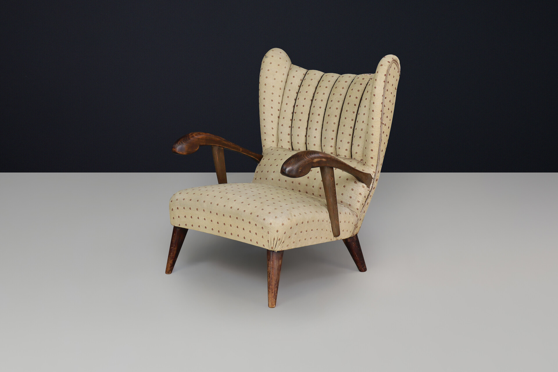 Art Deco walnut wingback armchair by Jan Vaněk, Czechoslovakia 1930 Mid-20th century
