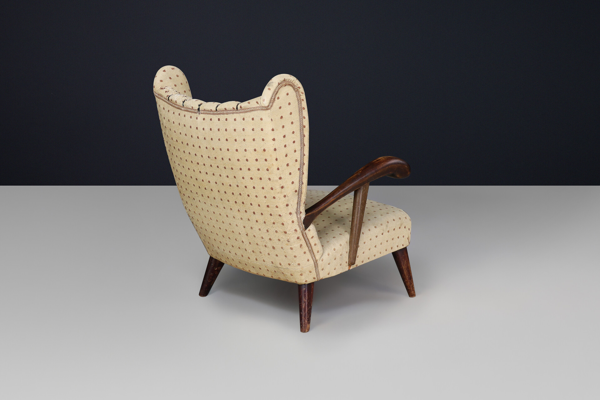 Art Deco walnut wingback armchair by Jan Vaněk, Czechoslovakia 1930 Mid-20th century