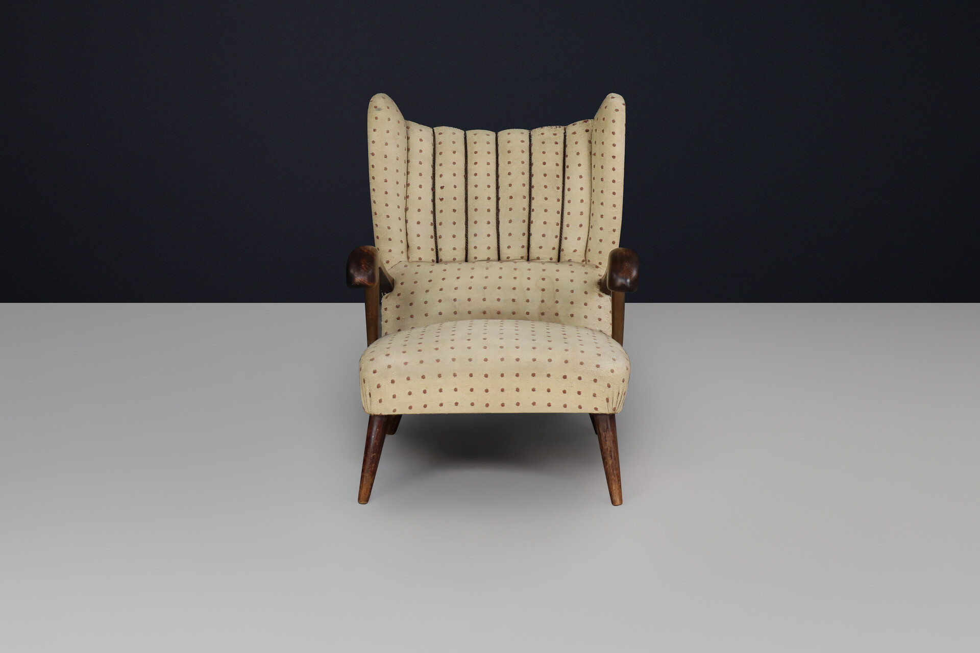 Art Deco walnut wingback armchair by Jan Vaněk, Czechoslovakia 1930 Mid-20th century