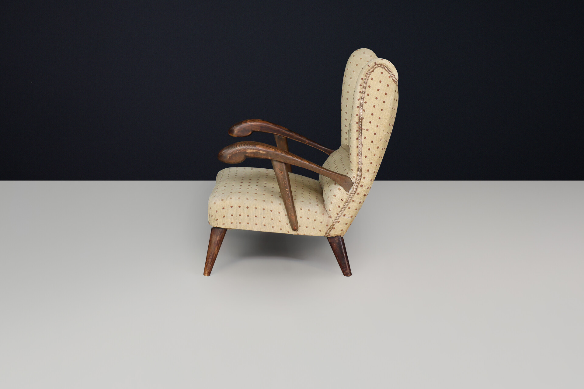 Art Deco walnut wingback armchair by Jan Vaněk, Czechoslovakia 1930 Mid-20th century