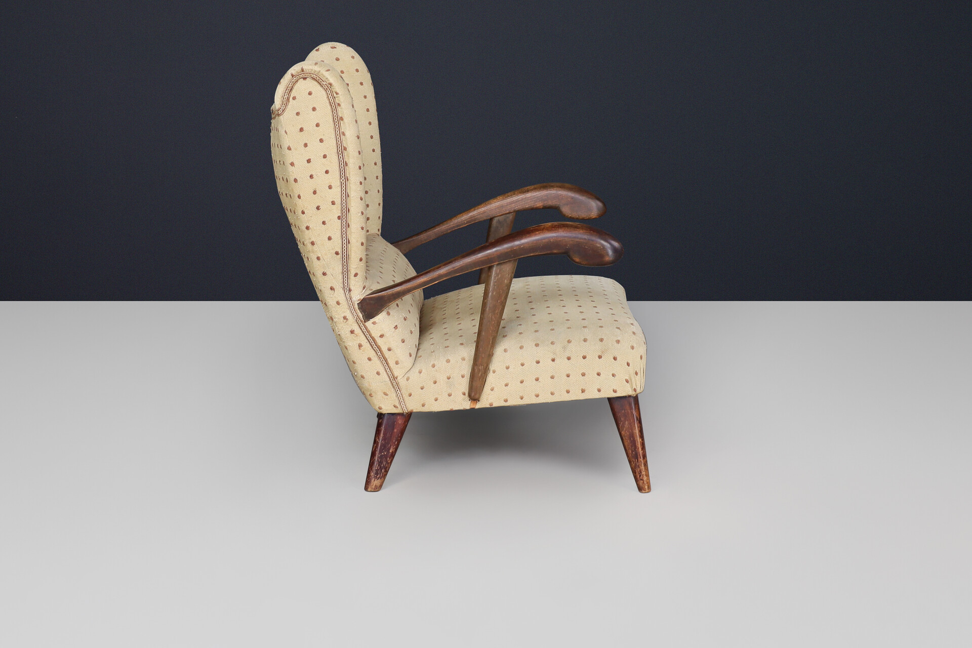 Art Deco walnut wingback armchair by Jan Vaněk, Czechoslovakia 1930 Mid-20th century