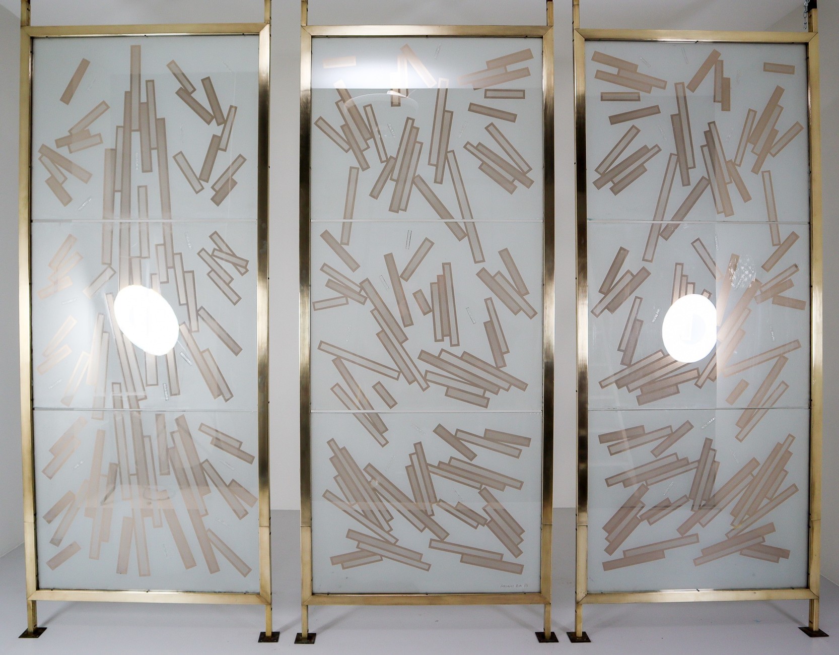  Art glass,Brass Brass Room Screen/Room Divider In Bohemian Etched Art Glass, Praque Mid-20th century