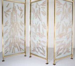  Art glass,Brass Brass Room Screen/Room Divider In Bohemian Etched Art Glass, Praque Mid-20th century