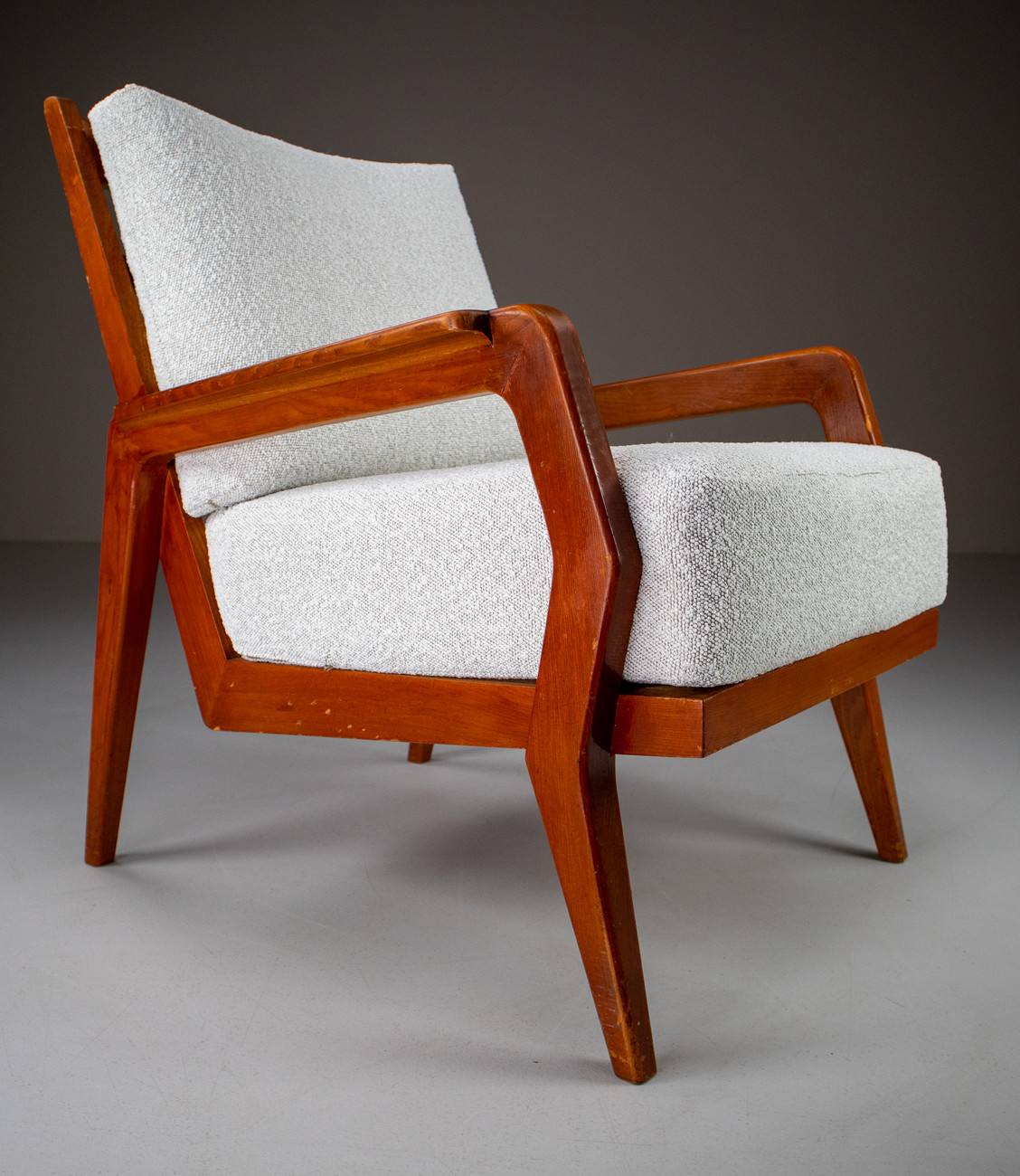 Ash Lounge / Armchairs With Re-Upholsterd Bouclé Fabric France 1950s Mid-20th century
