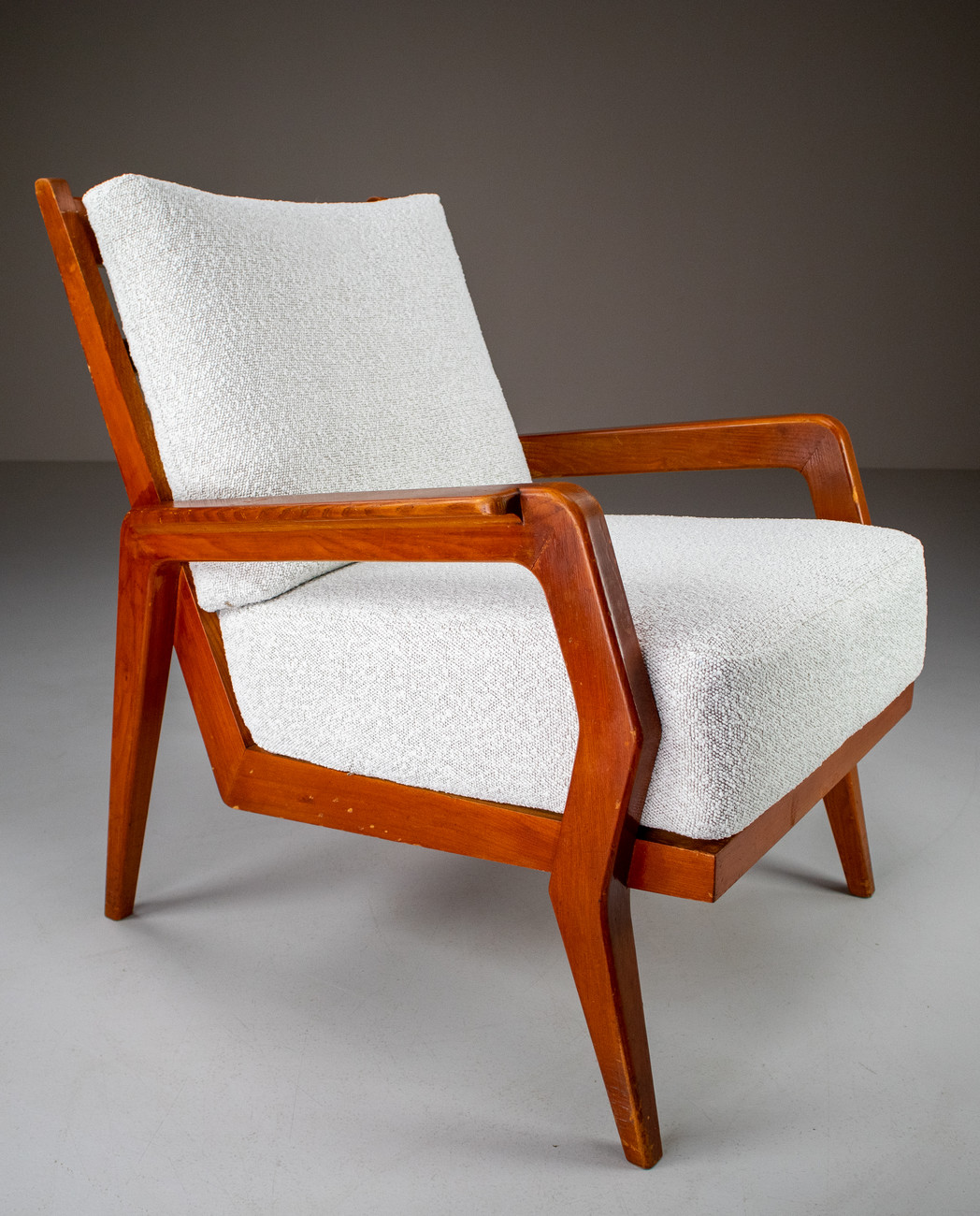 Ash Lounge / Armchairs With Re-Upholsterd Bouclé Fabric France 1950s Mid-20th century