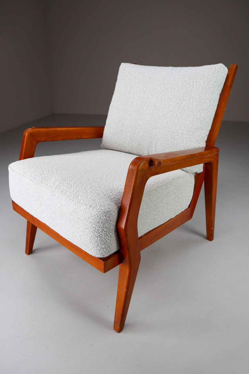 Ash Lounge / Armchairs With Re-Upholsterd Bouclé Fabric France 1950s Mid-20th century