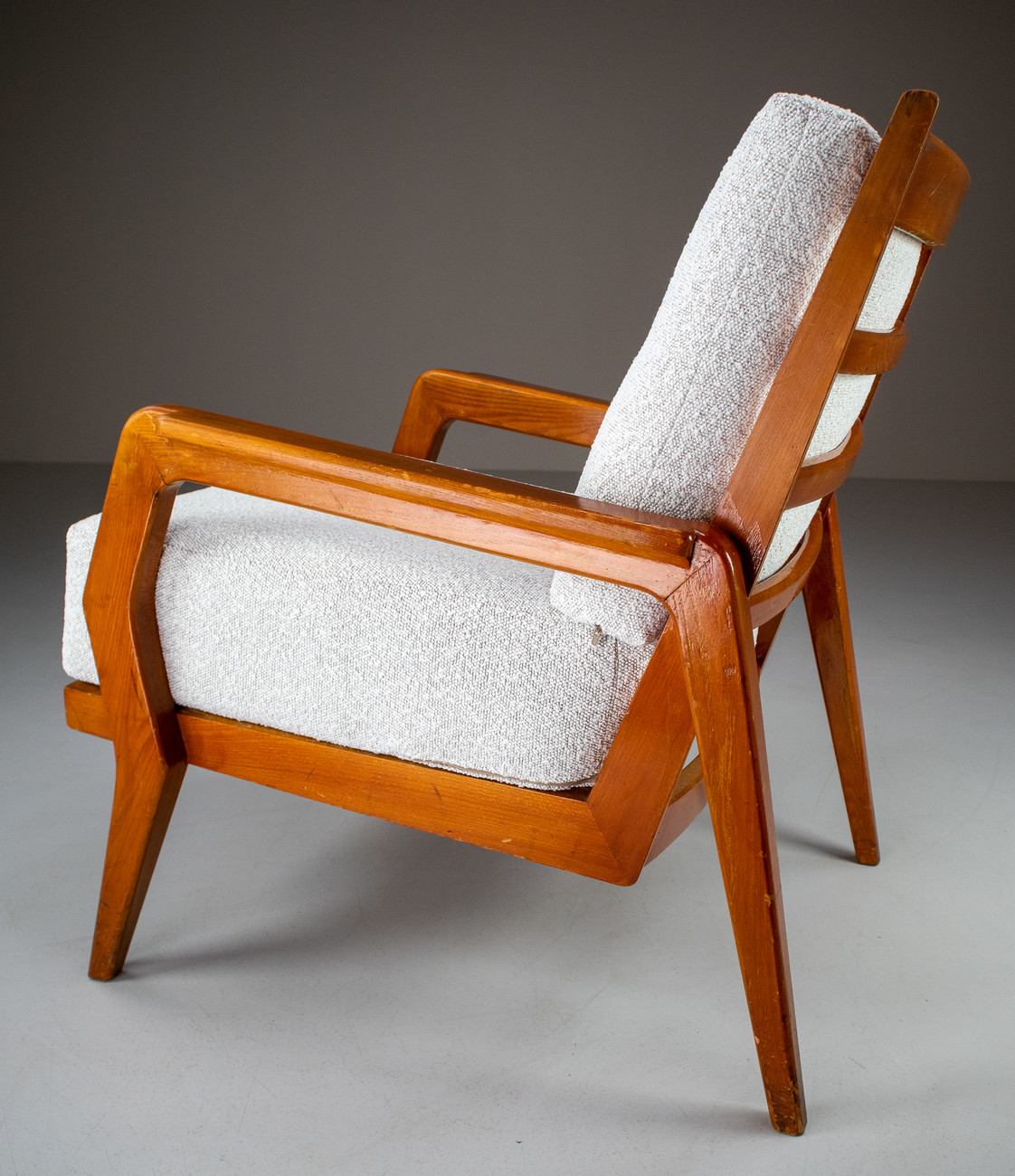 Ash Lounge / Armchairs With Re-Upholsterd Bouclé Fabric France 1950s Mid-20th century