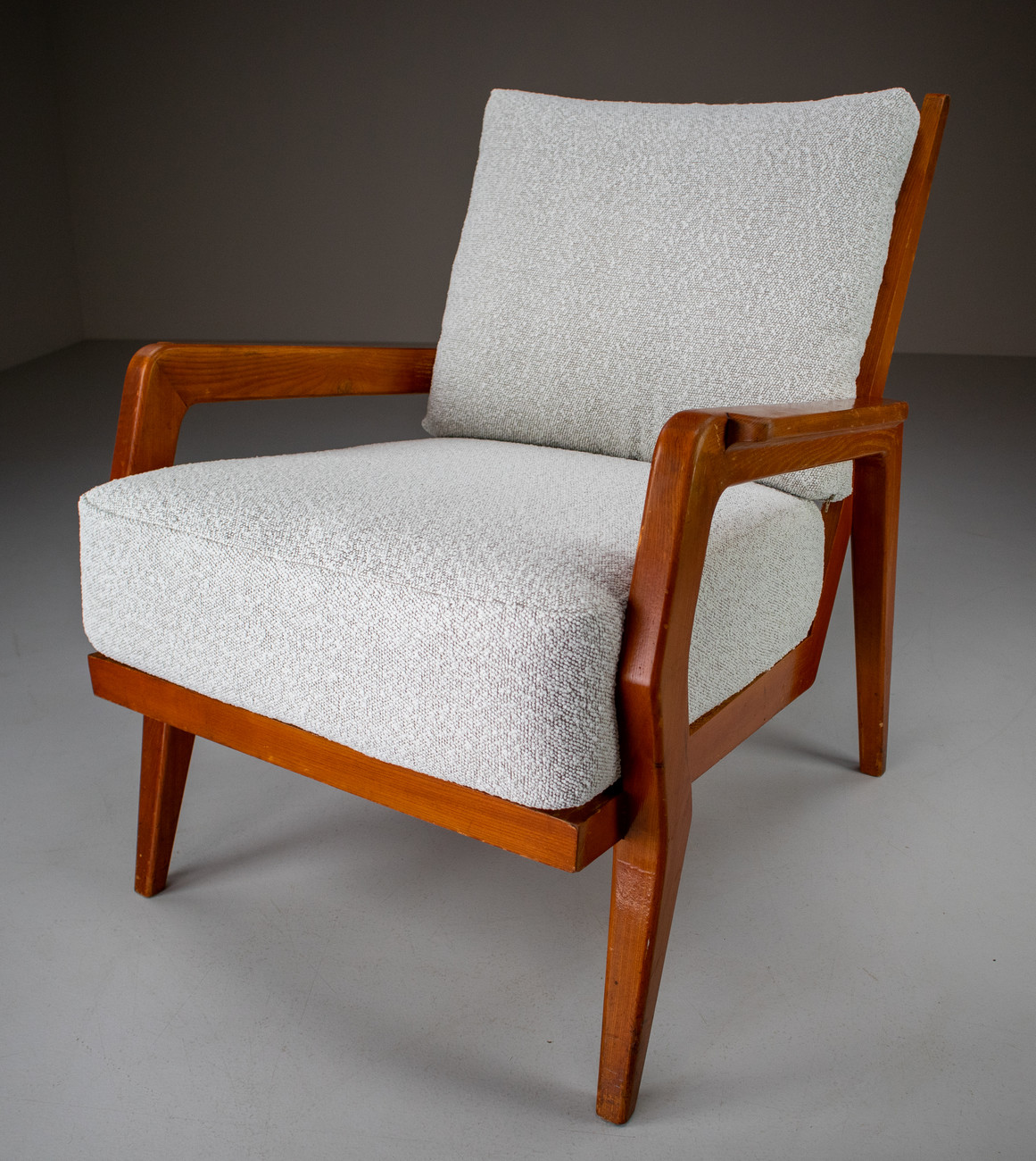 Ash Lounge / Armchairs With Re-Upholsterd Bouclé Fabric France 1950s Mid-20th century