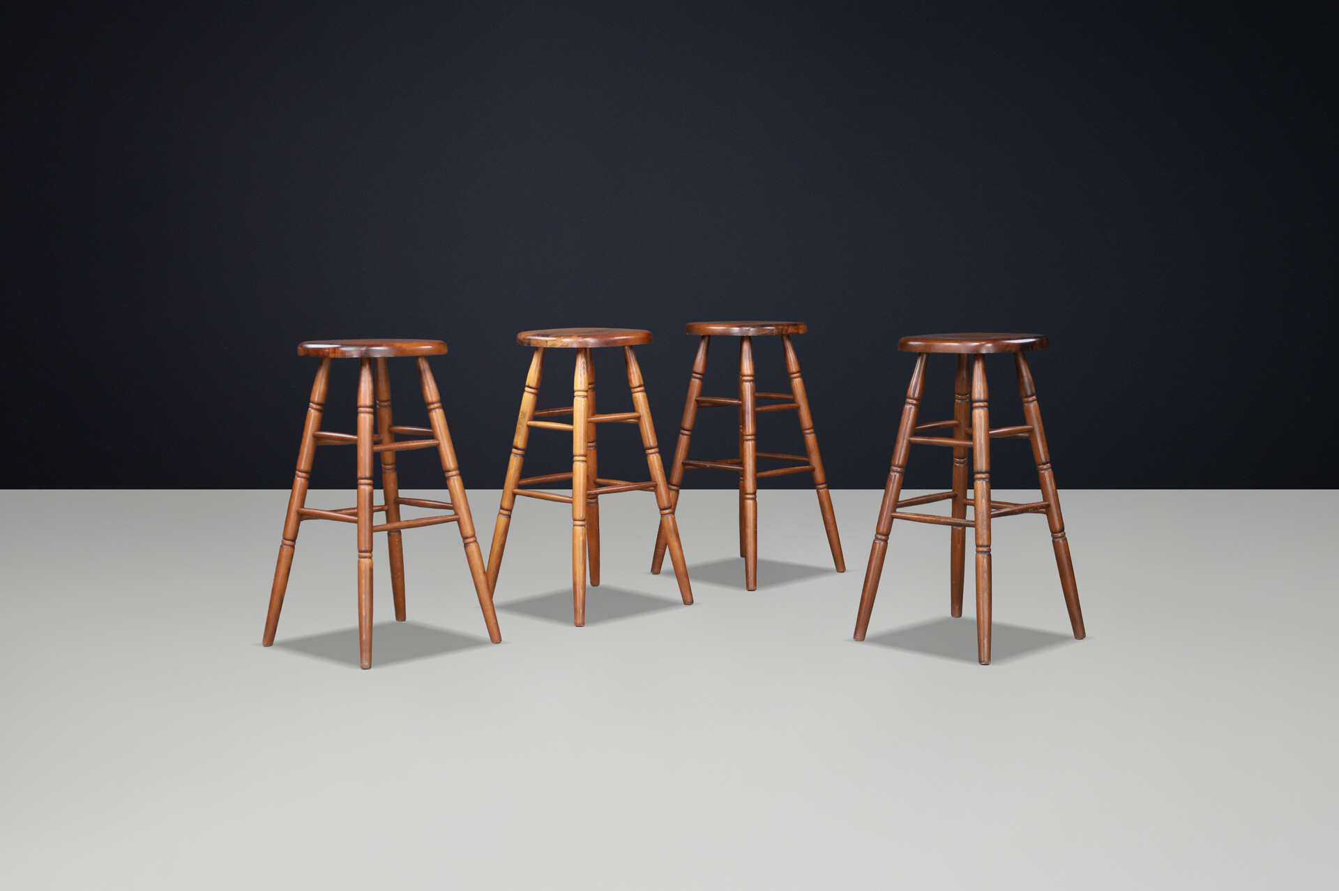 Barstools in solid wood , France 1970s Late-20th century