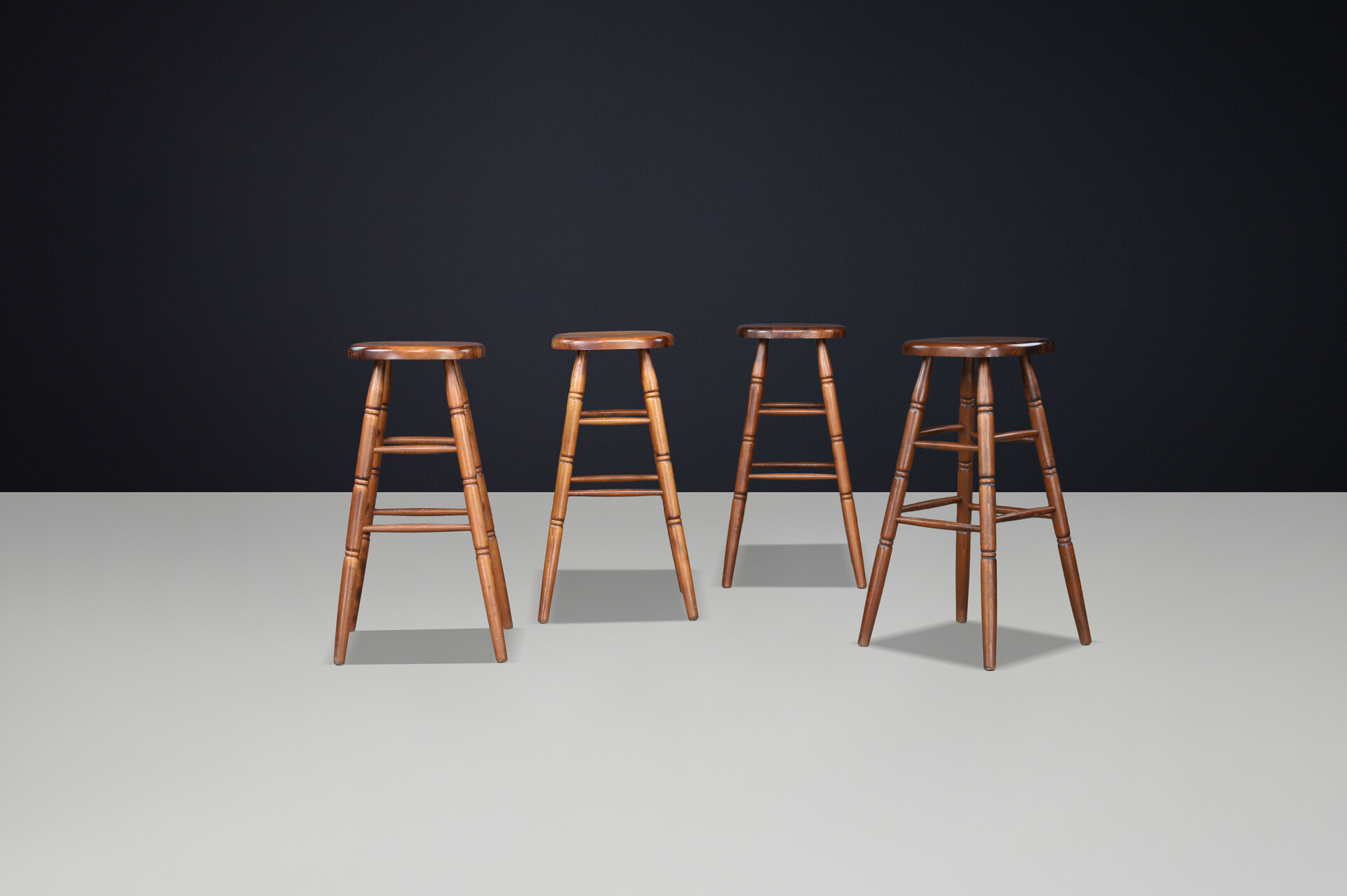 Barstools in solid wood , France 1970s Late-20th century