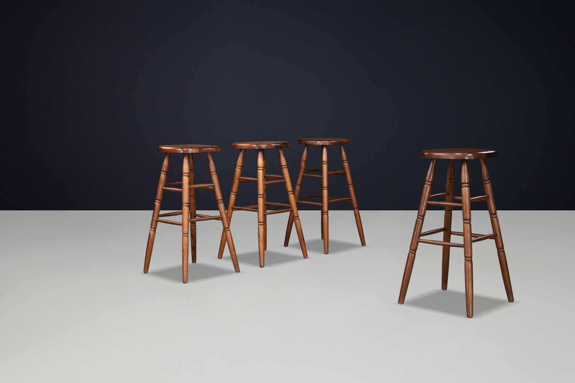 Barstools in solid wood , France 1970s Late-20th century