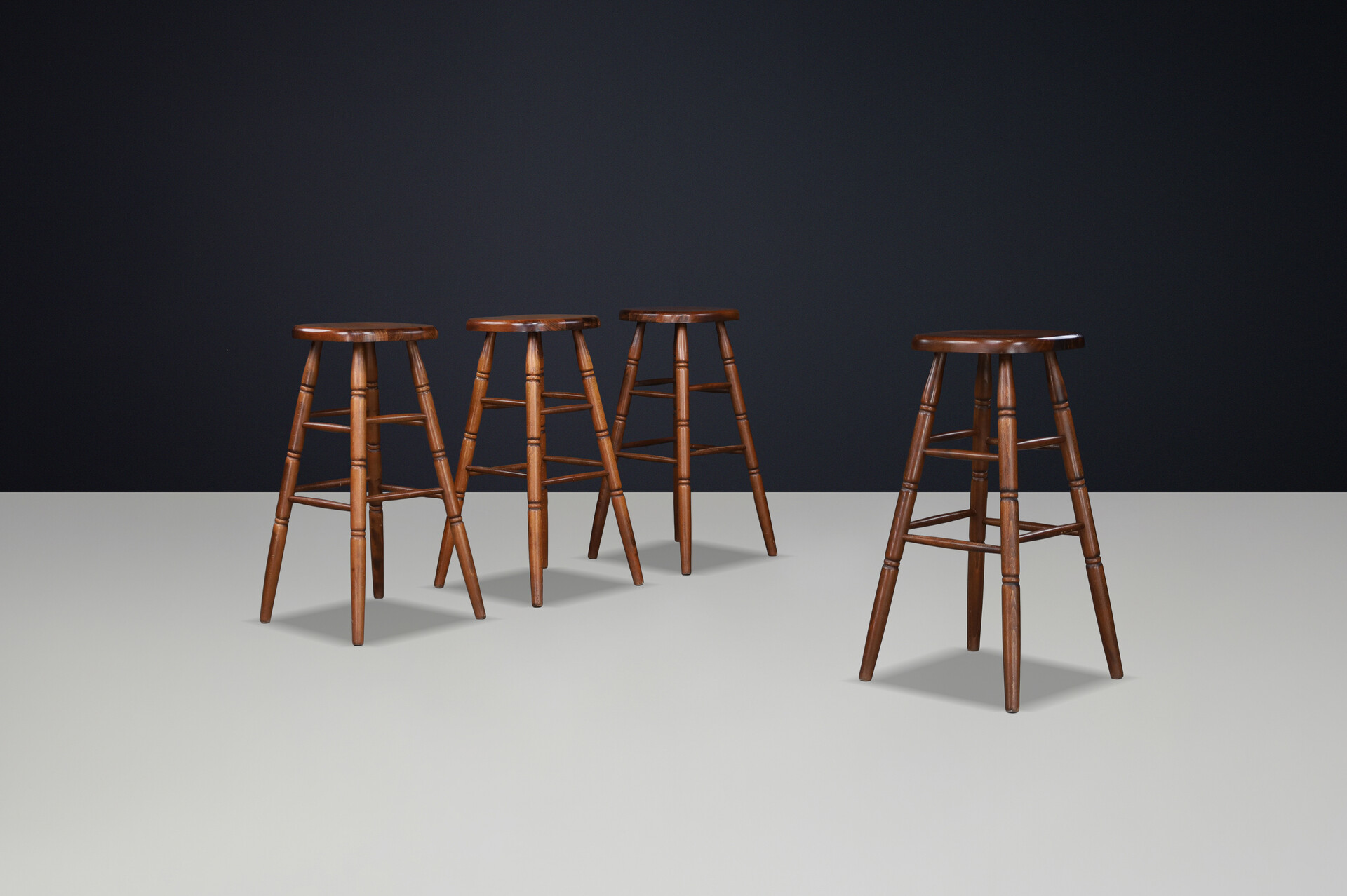 Barstools in solid wood , France 1970s Late-20th century