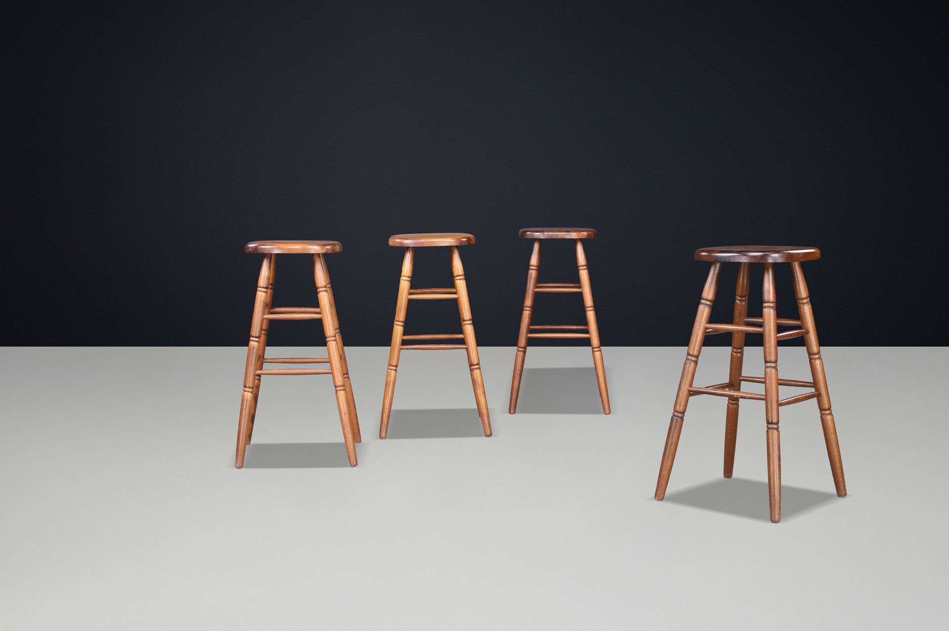 Barstools in solid wood , France 1970s Late-20th century