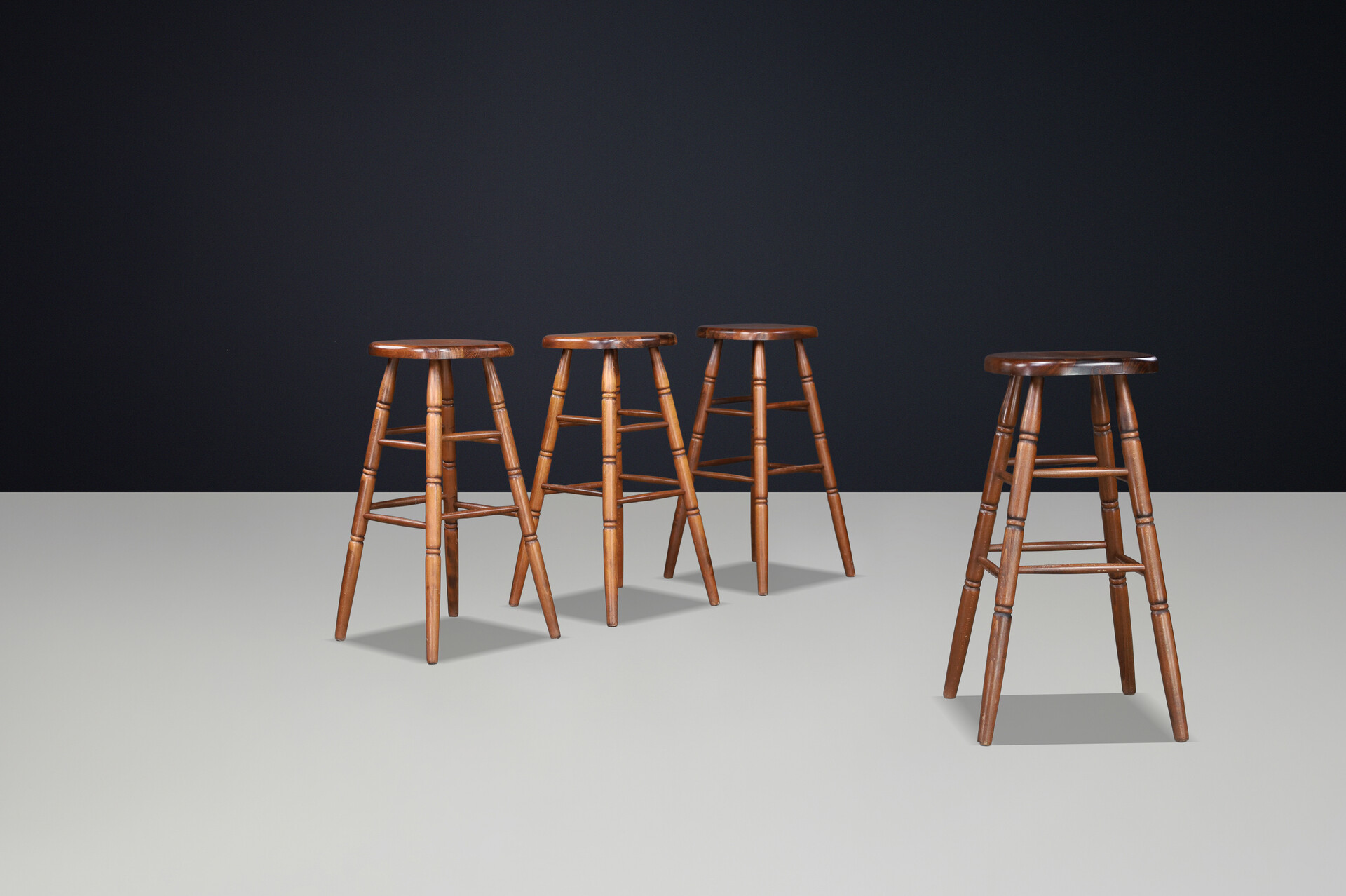 Barstools in solid wood , France 1970s Late-20th century