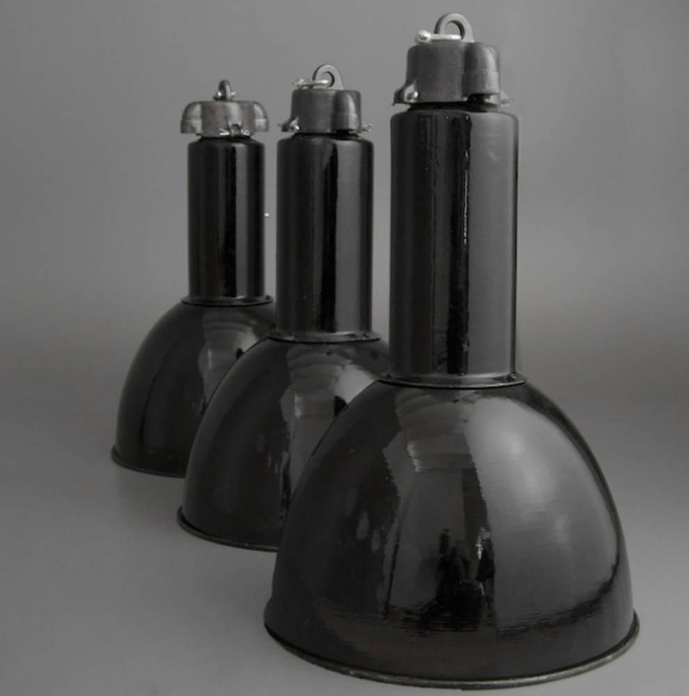 Bauhaus Metal German Factory Lights in Black Enamel, circa 1930 Early-20th century