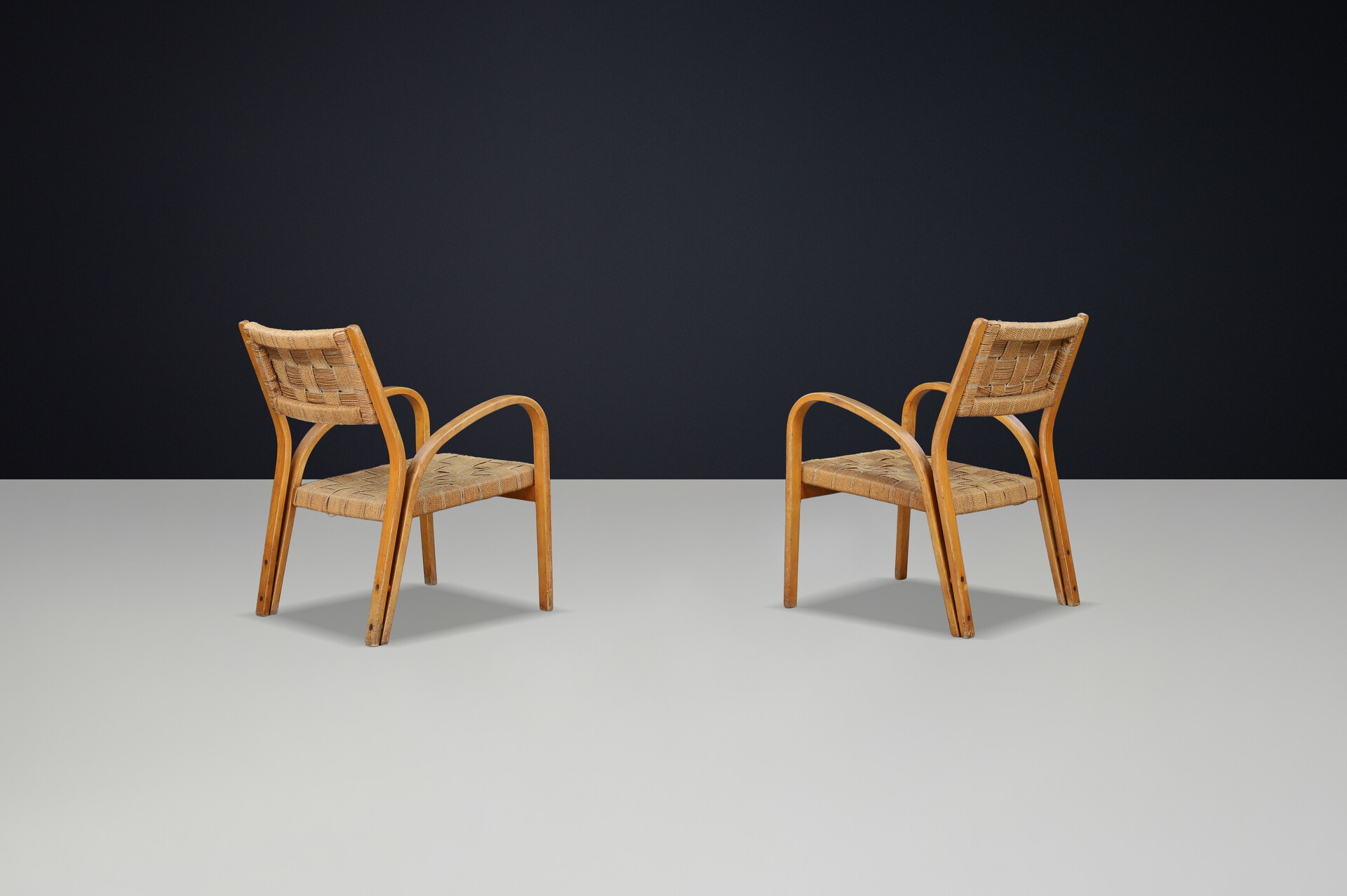 Bent Plywood & Braided Rope Armchairs by Augusto Romano, Italy, 1940s Mid-20th century