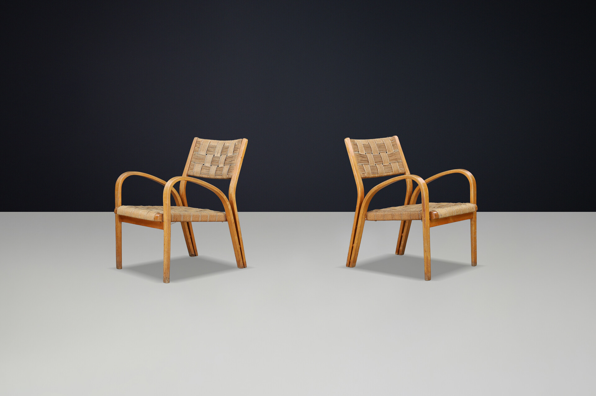 Bent Plywood & Braided Rope Armchairs by Augusto Romano, Italy, 1940s Mid-20th century