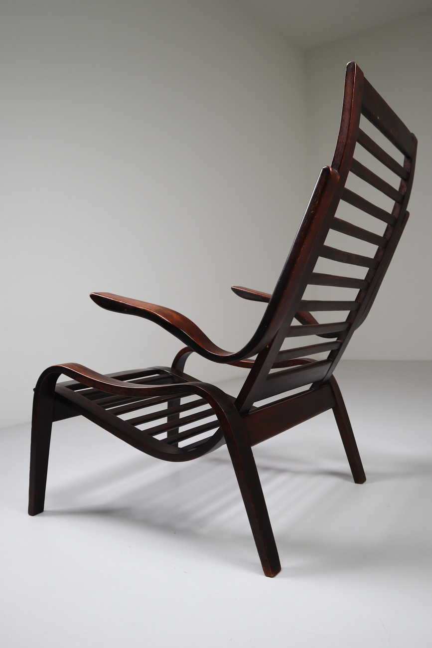 Bentwood Patinated lounge chairs in bentwood  Jan Vanek, Czech Republic, 1950s. Mid-20th century