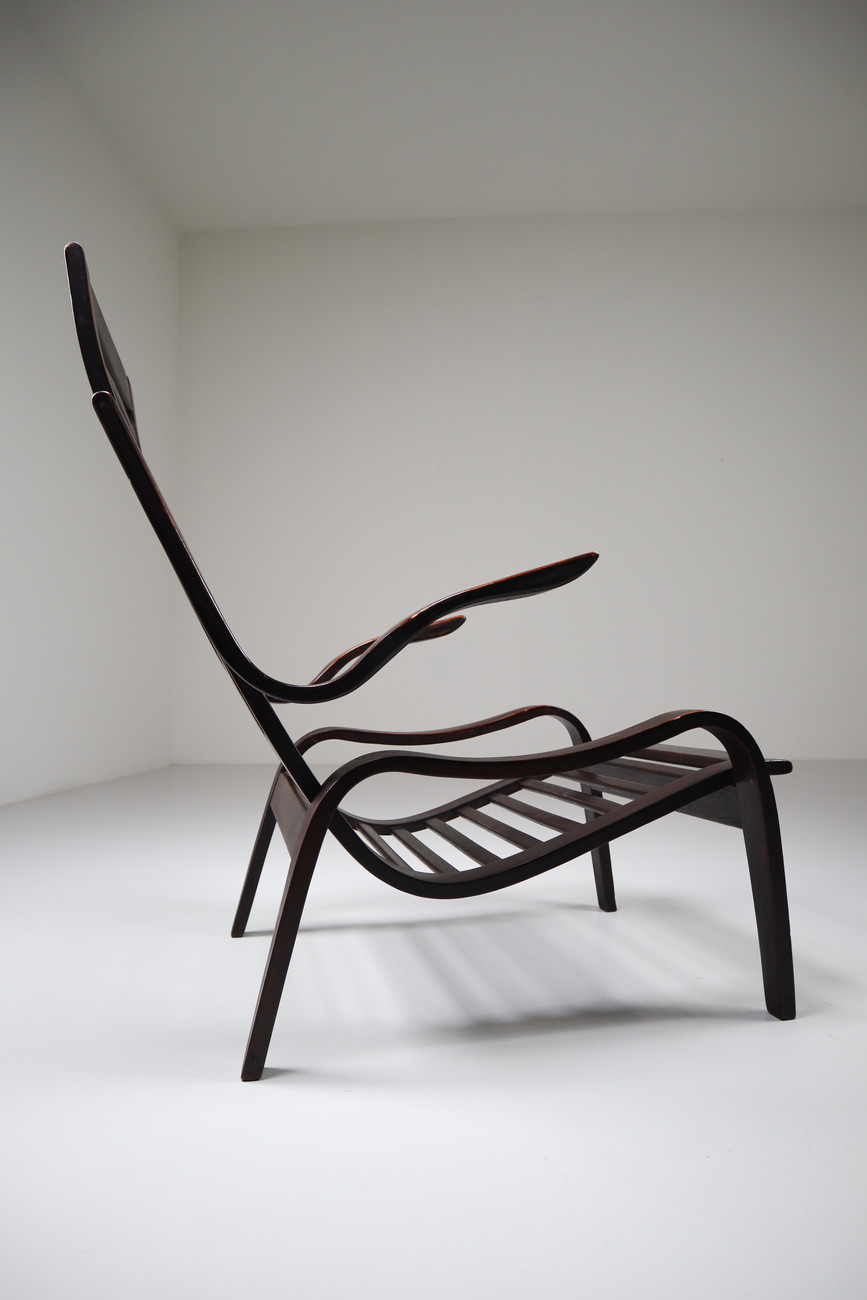 Bentwood Patinated lounge chairs in bentwood  Jan Vanek, Czech Republic, 1950s. Mid-20th century