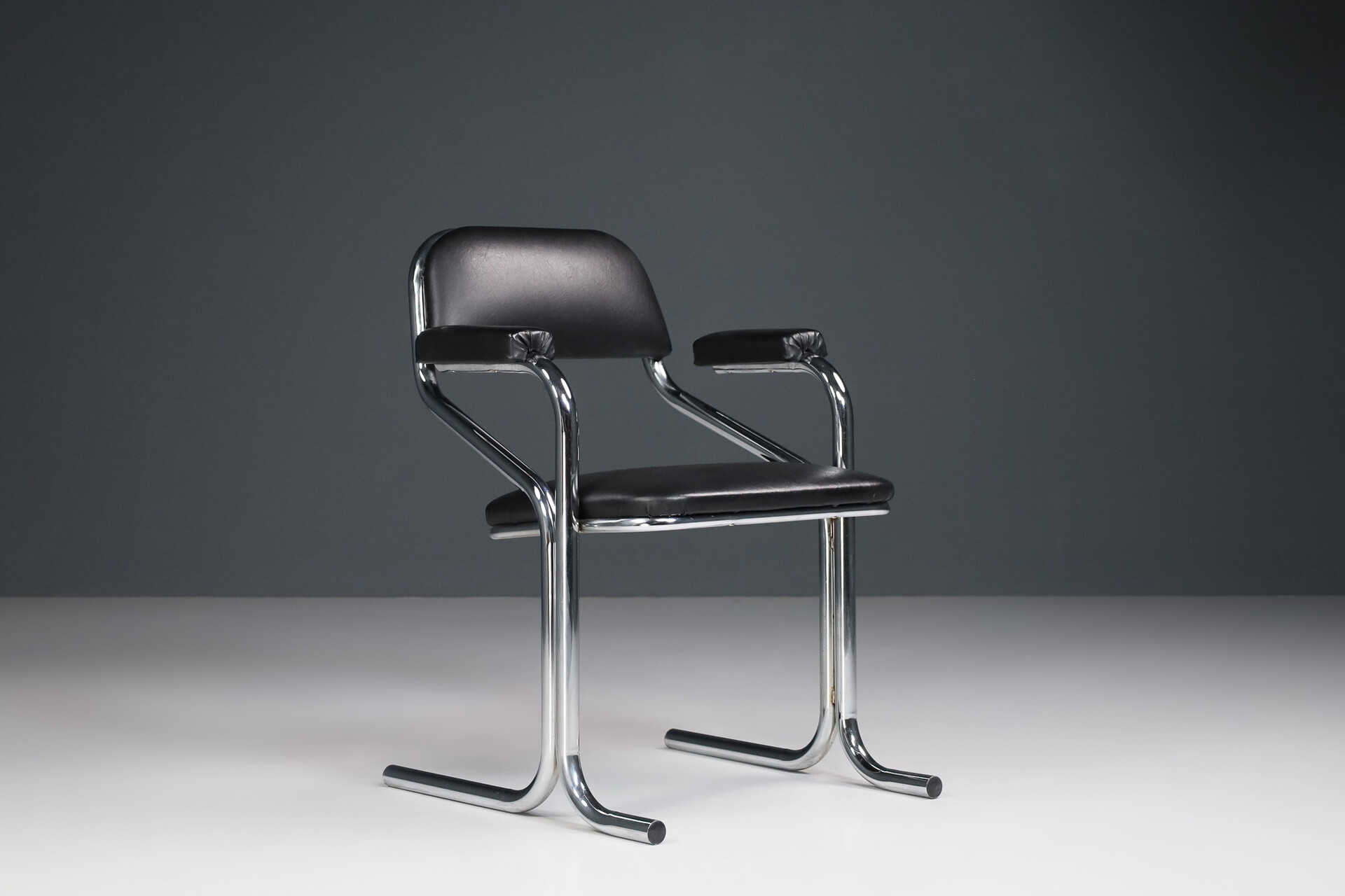 Black and Chrome armchairs, Italy 1970s Mid-20th century
