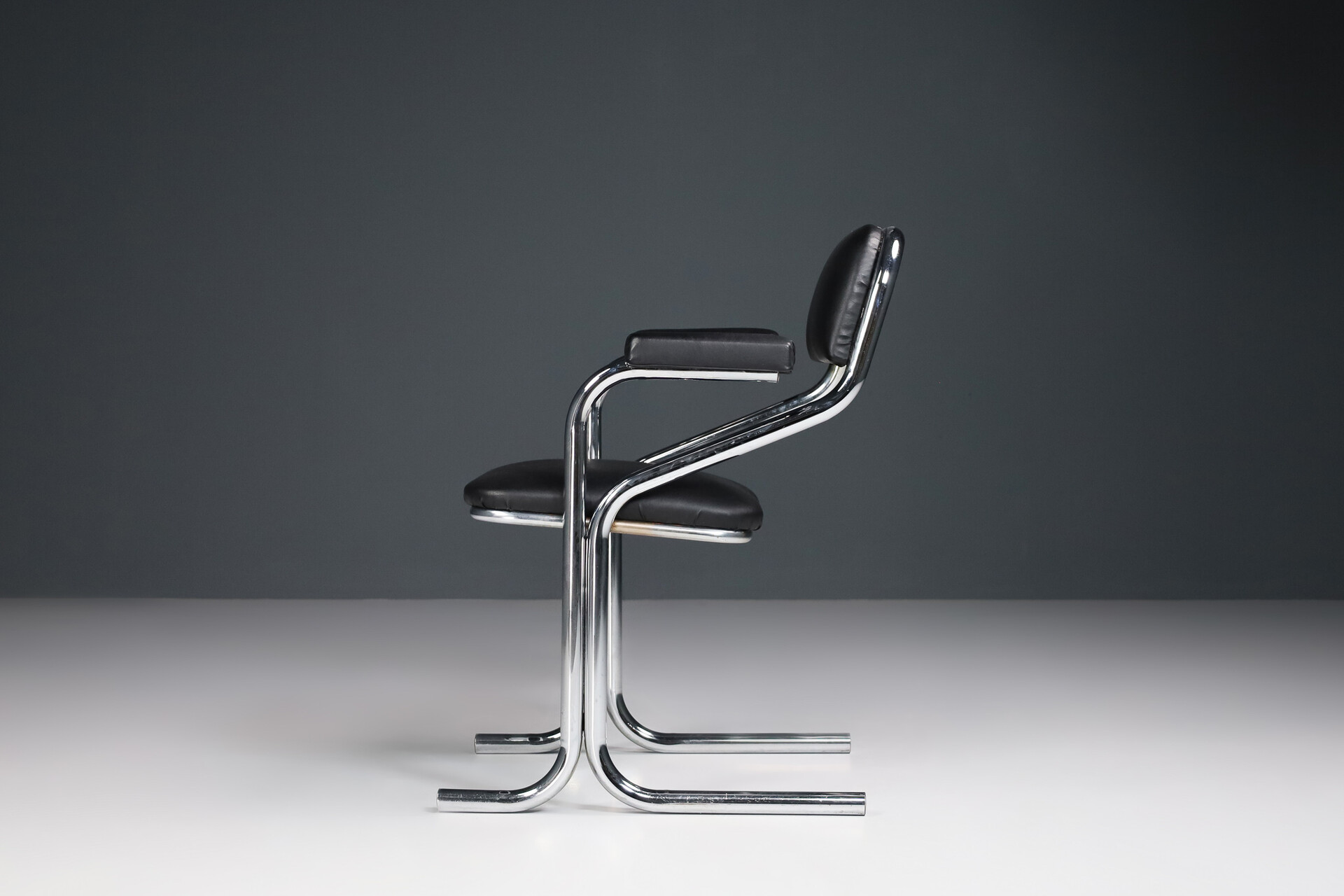 Black and Chrome armchairs, Italy 1970s Mid-20th century