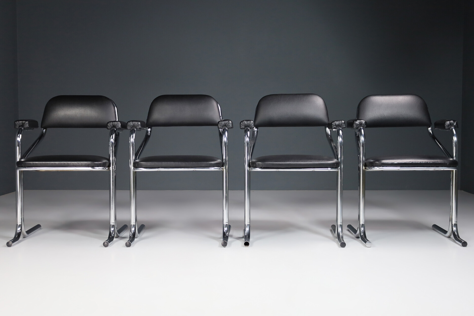 Black and Chrome armchairs, Italy 1970s Mid-20th century