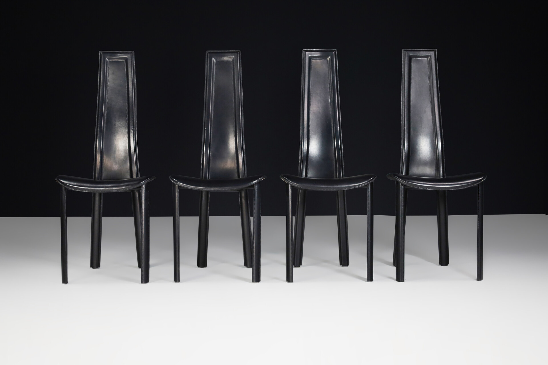High back black leather dining chairs best sale