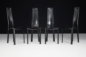 Black leather design High back 'alice' dining chairs by giorgio cattelan, Italy 1980s Mid-20th century