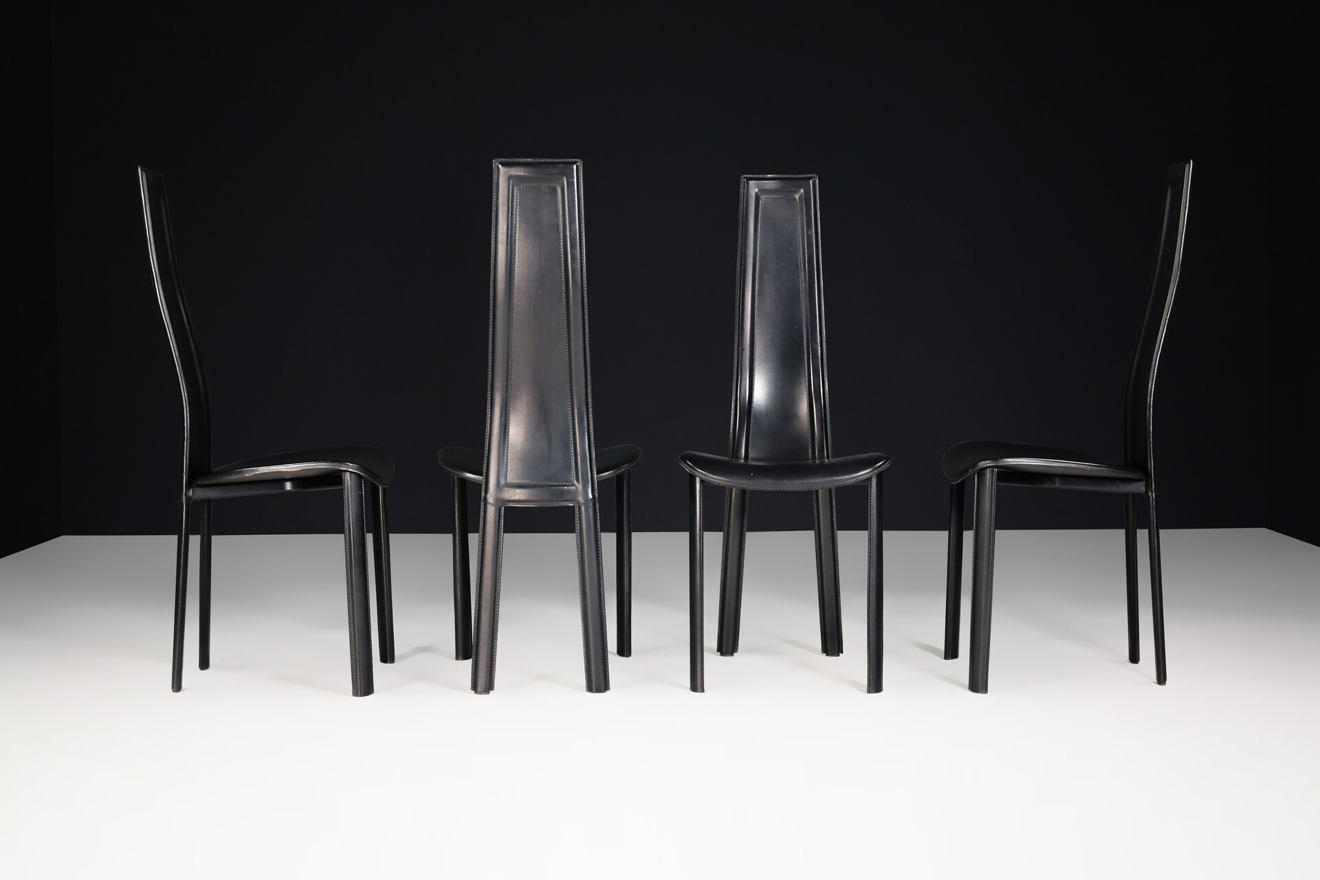 Black leather design High back 'alice' dining chairs by giorgio cattelan, Italy 1980s Mid-20th century