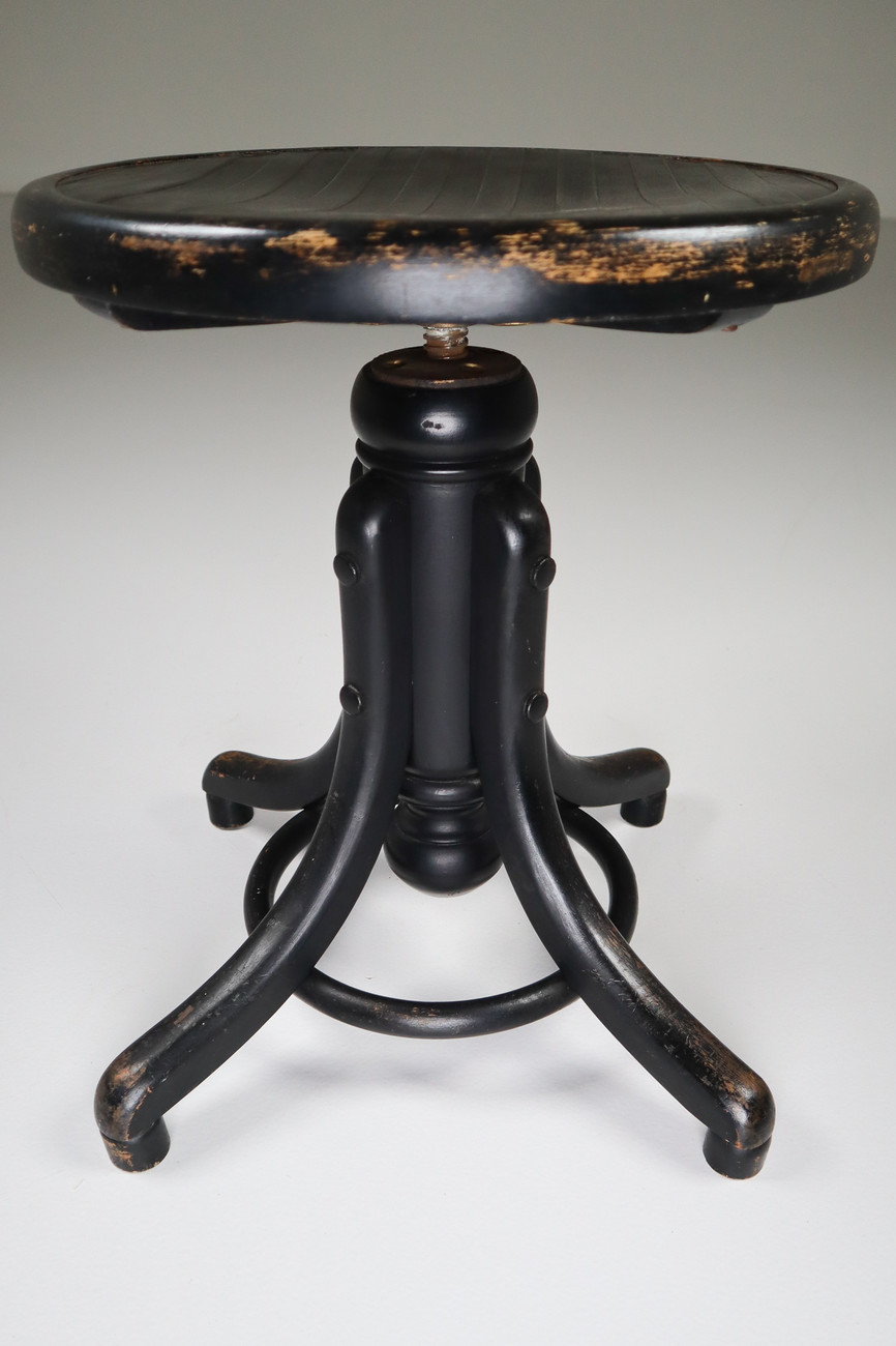 Black Patinated Bentwood Piano Stool by Thonet Austria 1900s 