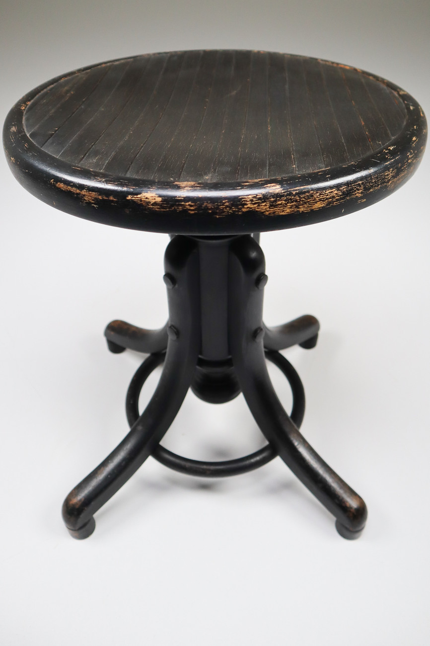 Black Patinated Bentwood Piano Stool by Thonet Austria 1900s 