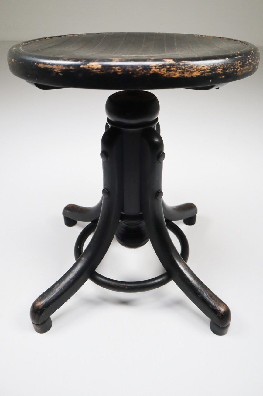 Black Patinated Bentwood Piano Stool by Thonet Austria 1900s 