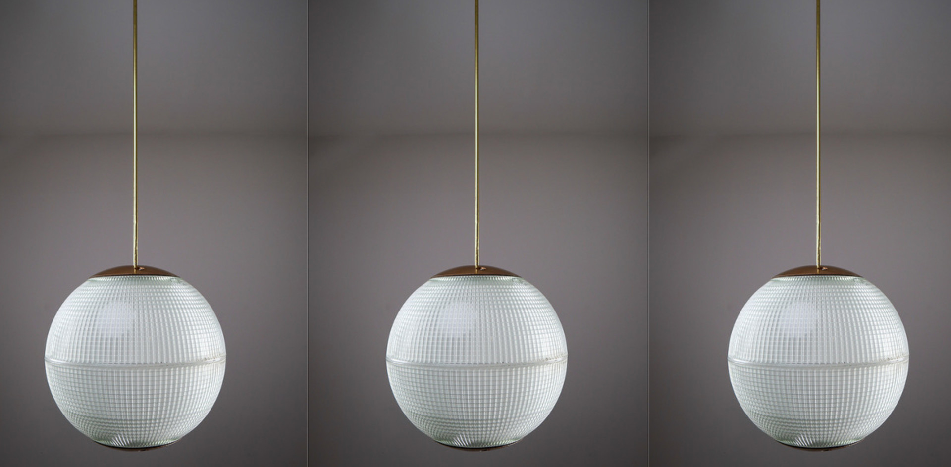 Brass Mid-Century Modern Holophane Paris Street Pendant Lights, France, 1960s Mid-20th century