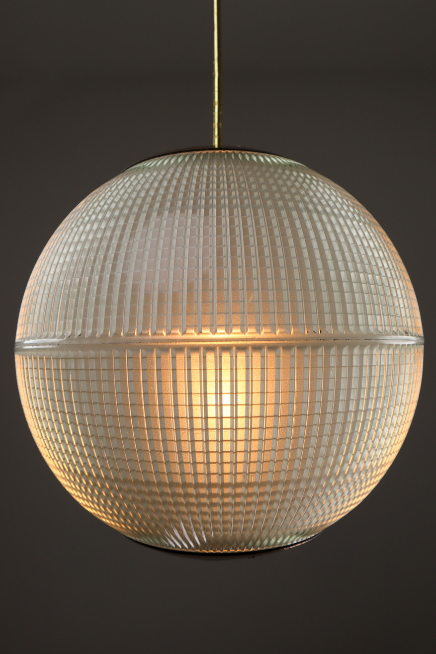 Brass Mid-Century Modern Holophane Paris Street Pendant Lights, France, 1960s Mid-20th century