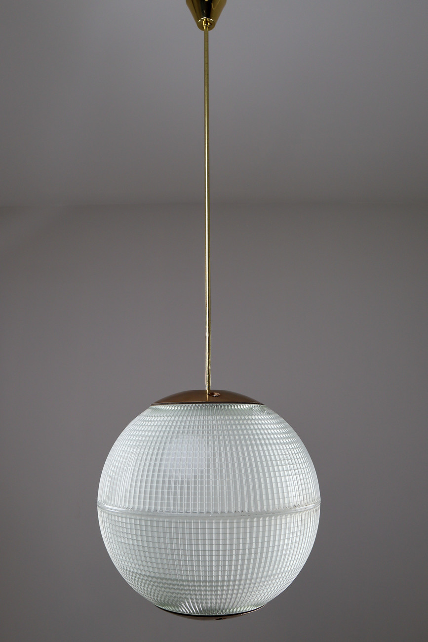 Brass Mid-Century Modern Holophane Paris Street Pendant Lights, France, 1960s Mid-20th century