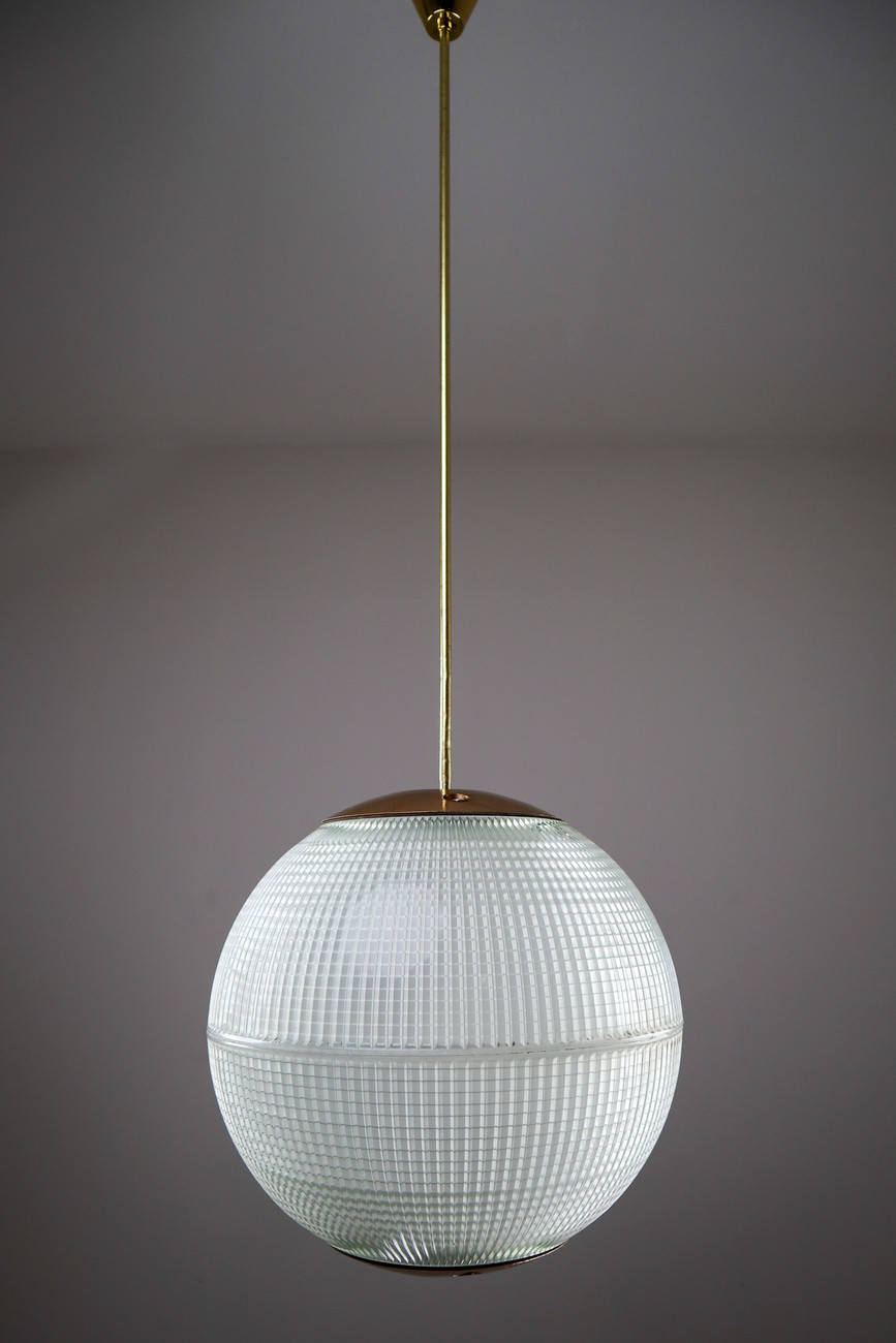 Brass Mid-Century Modern Holophane Paris Street Pendant Lights, France, 1960s Mid-20th century