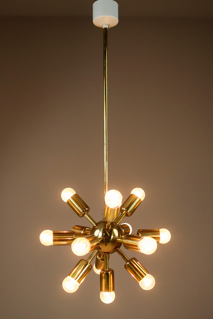 Brass Sputnik Chandelier / Pendant By Drupol Praque 1970s Late-20th century