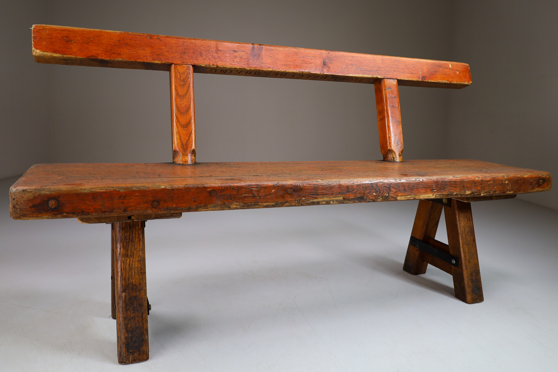 Brocante Primitive Pinewood Bench, France 1960s Mid-20th century