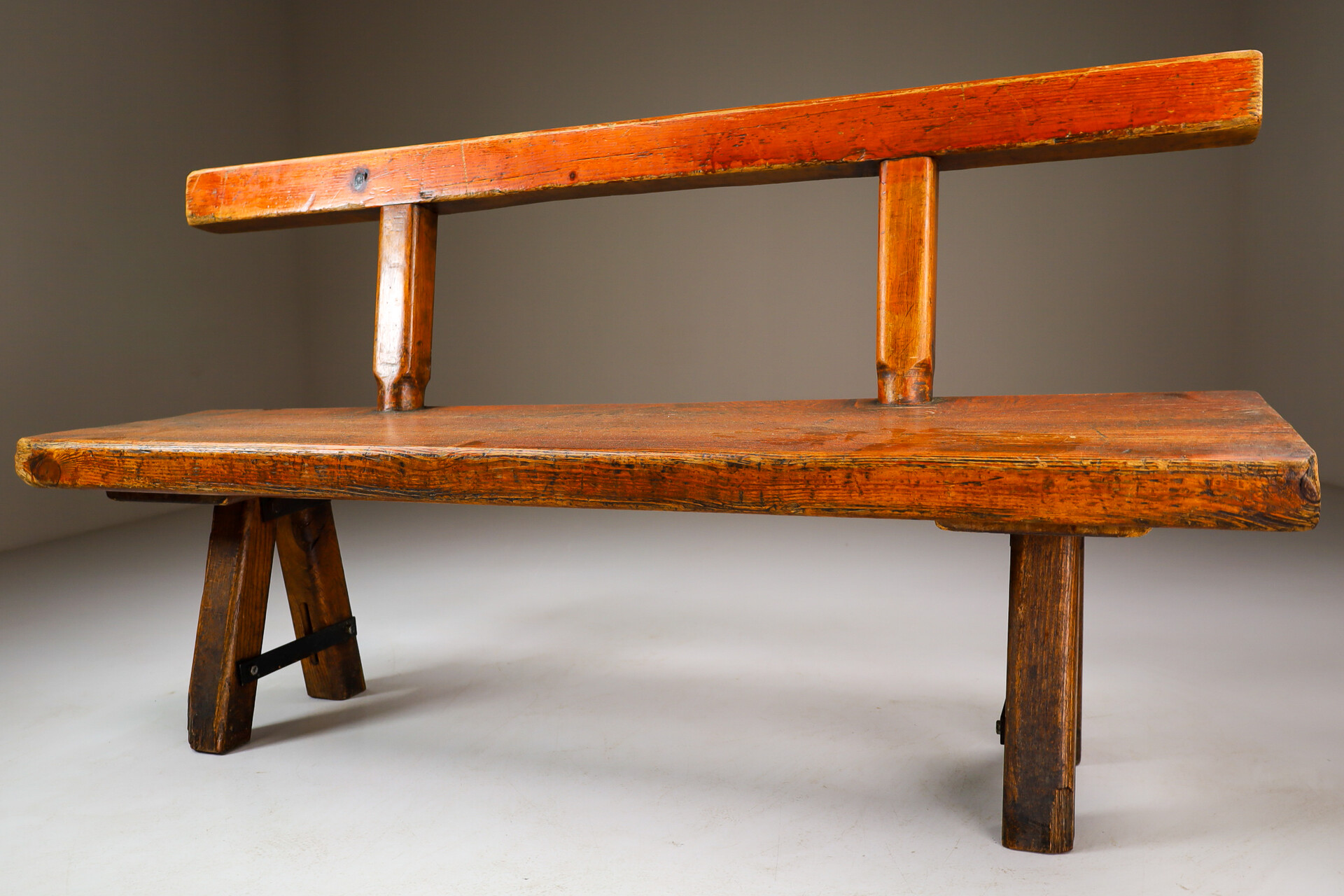 Brocante Primitive Pinewood Bench, France 1960s Mid-20th century