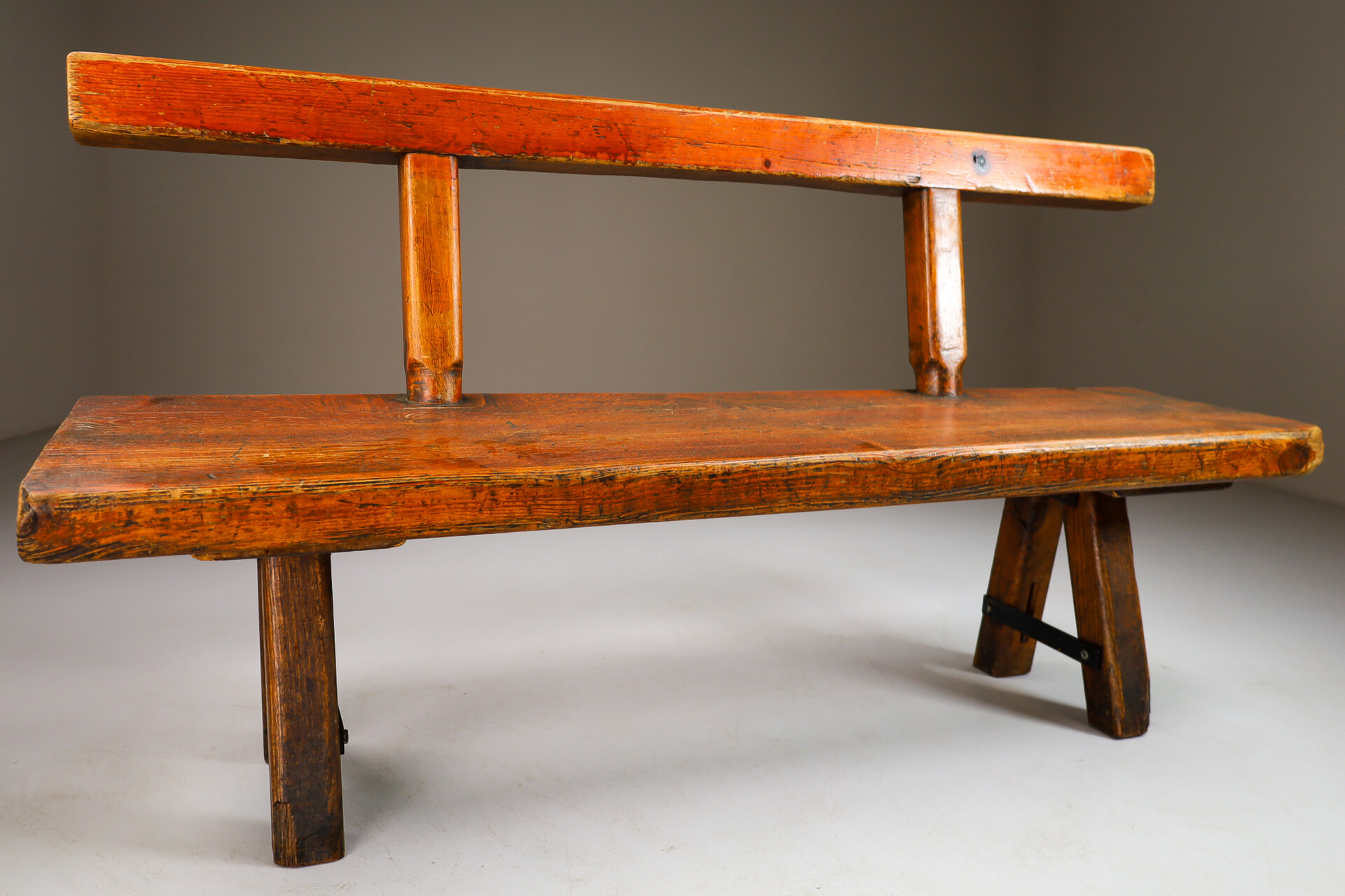 Brocante Primitive Pinewood Bench, France 1960s Mid-20th century