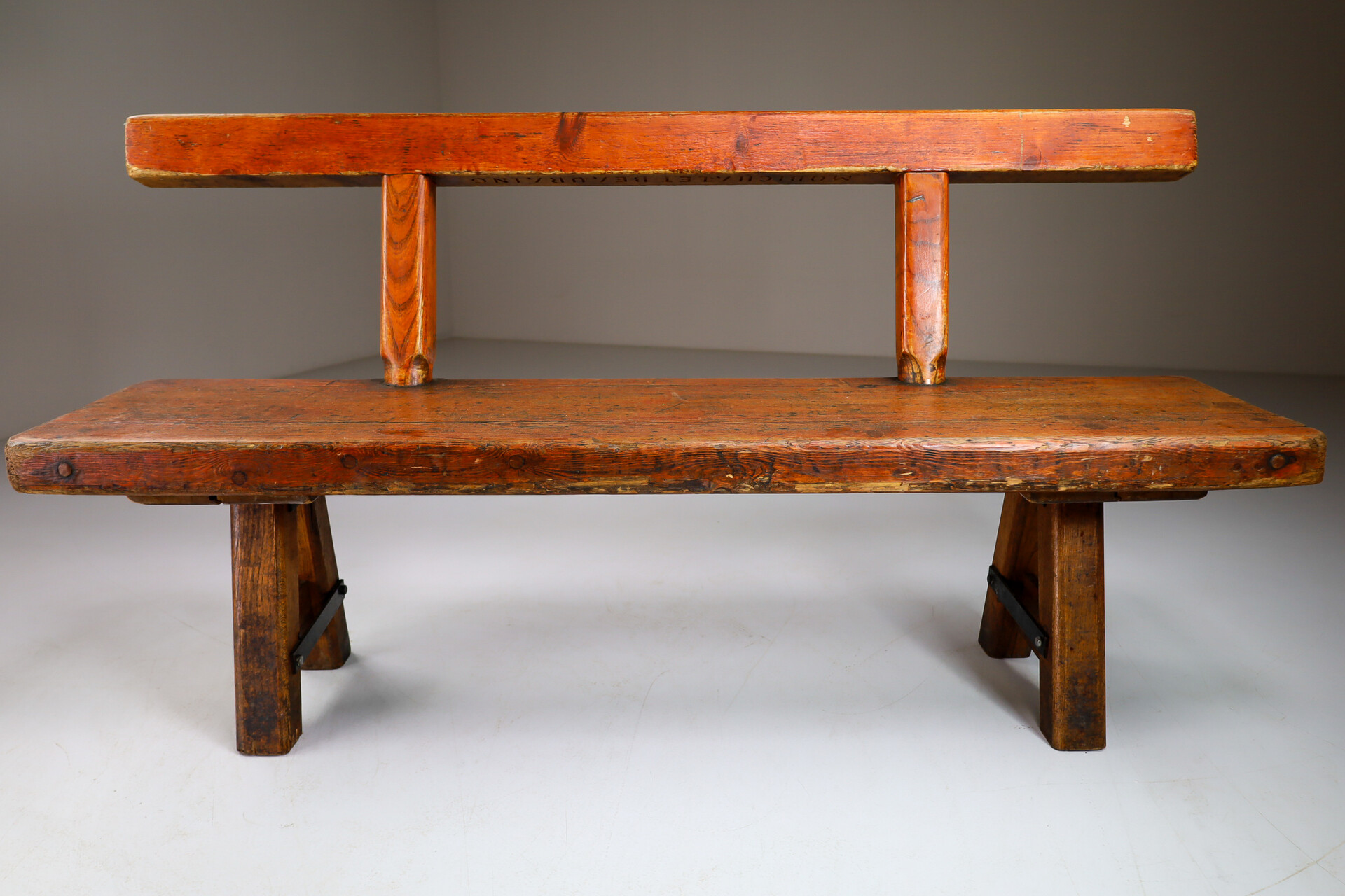 Brocante Primitive Pinewood Bench, France 1960s Mid-20th century