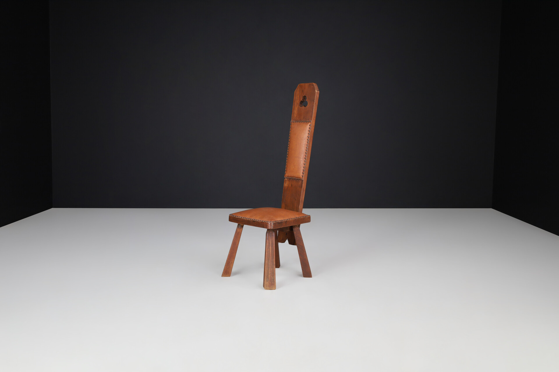 Brutalist Chair with leather , France 1960s Mid-20th century