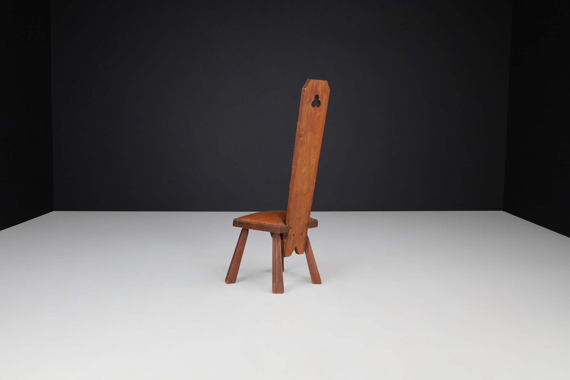 Brutalist Chair with leather , France 1960s Mid-20th century