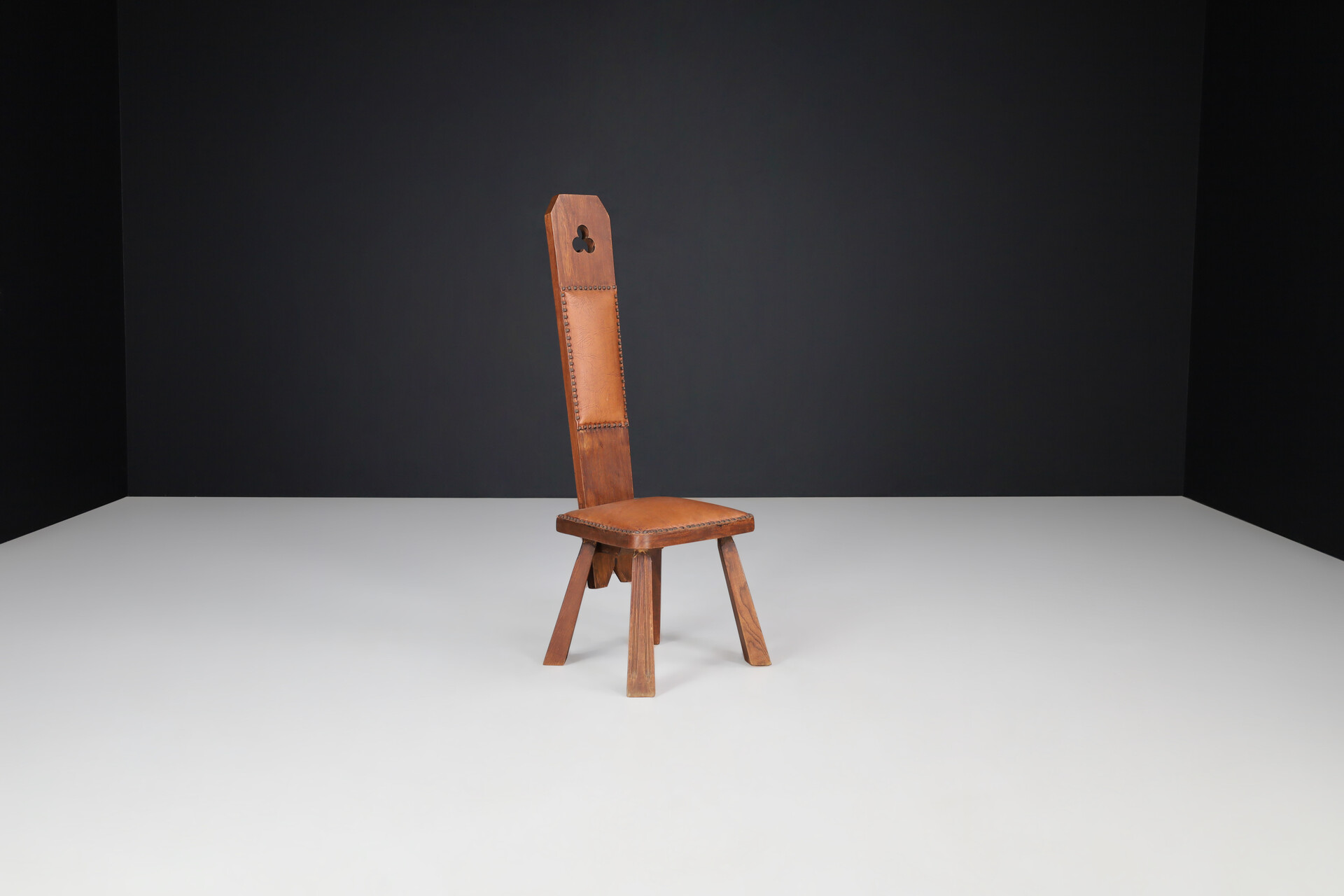 Brutalist Chair with leather , France 1960s Mid-20th century