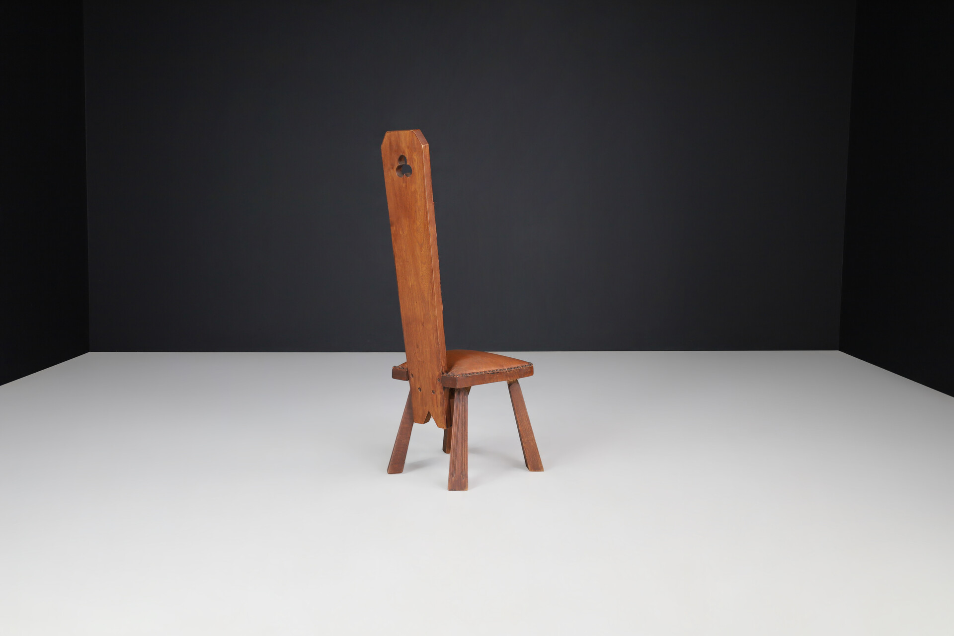 Brutalist Chair with leather , France 1960s Mid-20th century