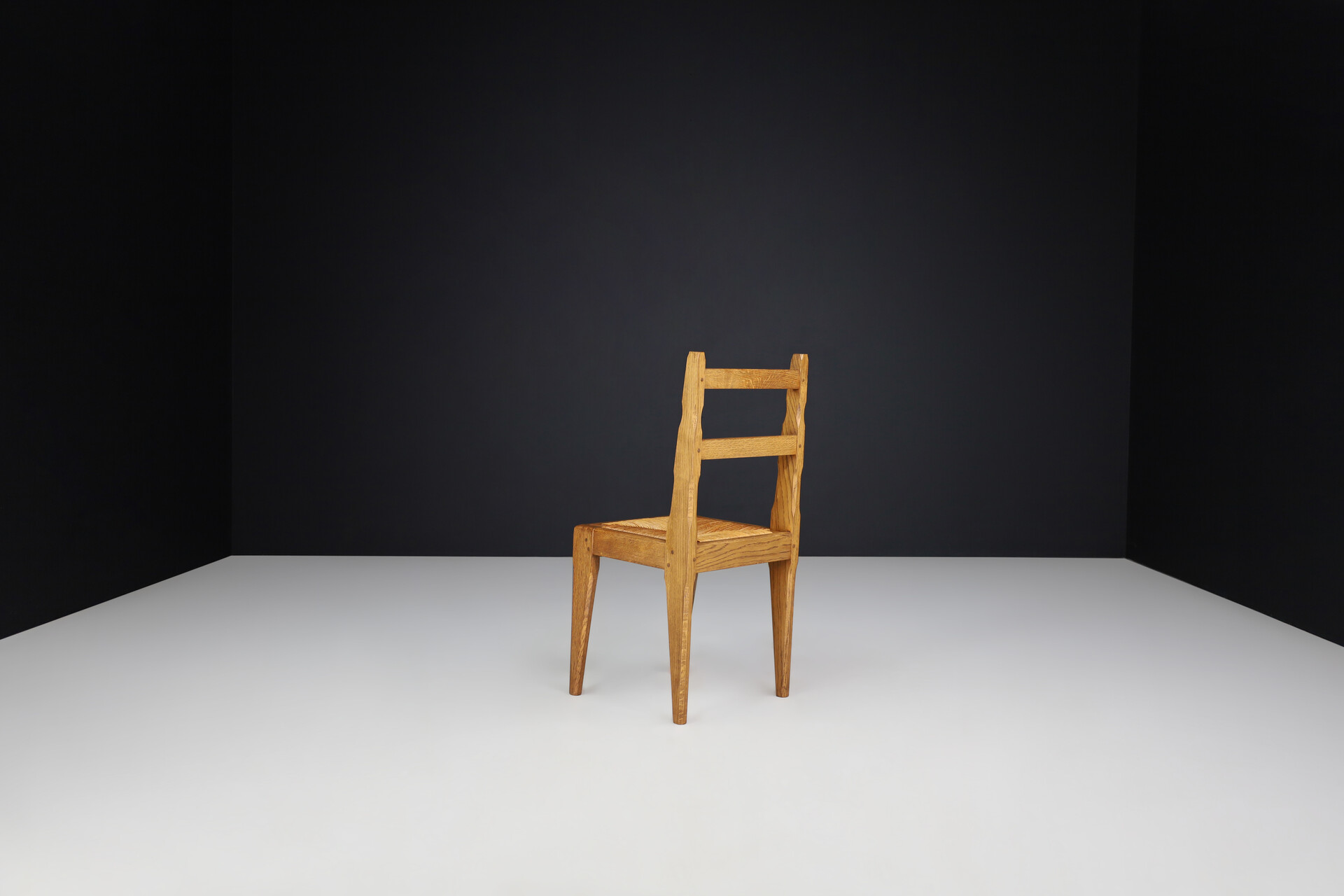 Brutalist Dining Chairs in Oak and Rush, France 1960s Mid-20th century