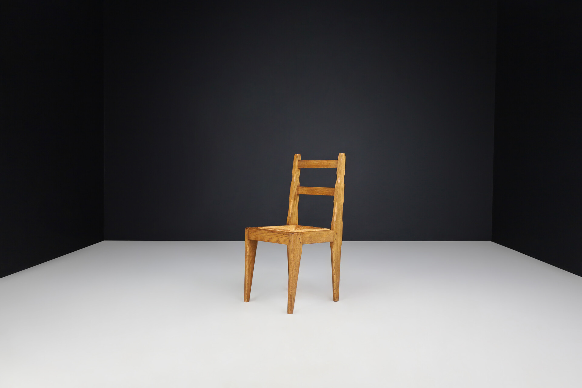 Brutalist Dining Chairs in Oak and Rush, France 1960s Mid-20th century